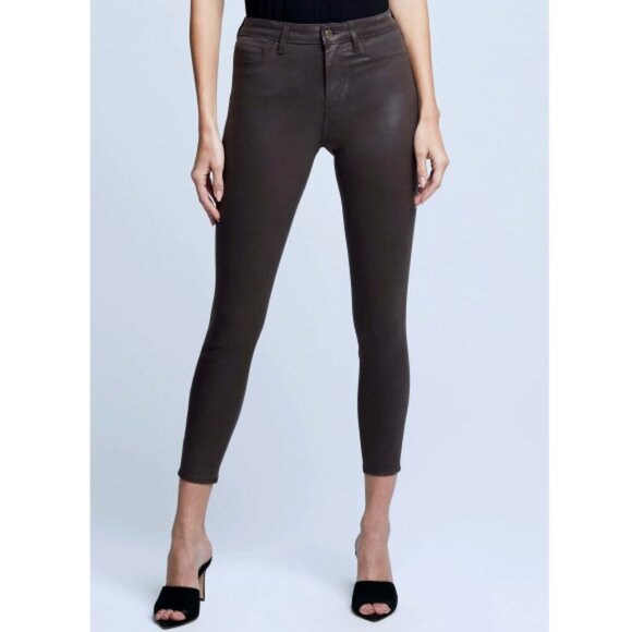 L'AGENCE 'Margot' High-Rise Coated Cropped Skinny Jeans, Espresso - Picture 1 of 3